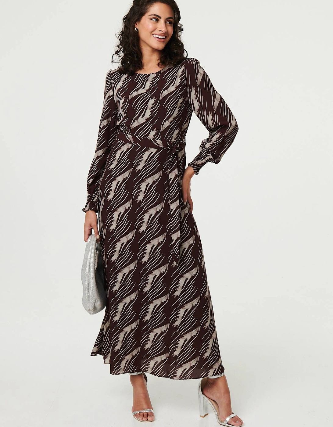 Printed Tie Waist Semi Sheer Maxi Dress, 2 of 1