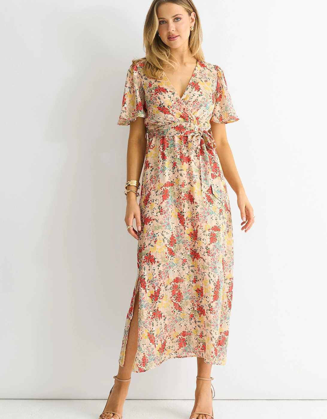 Multi Floral Jacquard Chiffon Midi Dress, 2 of 1
