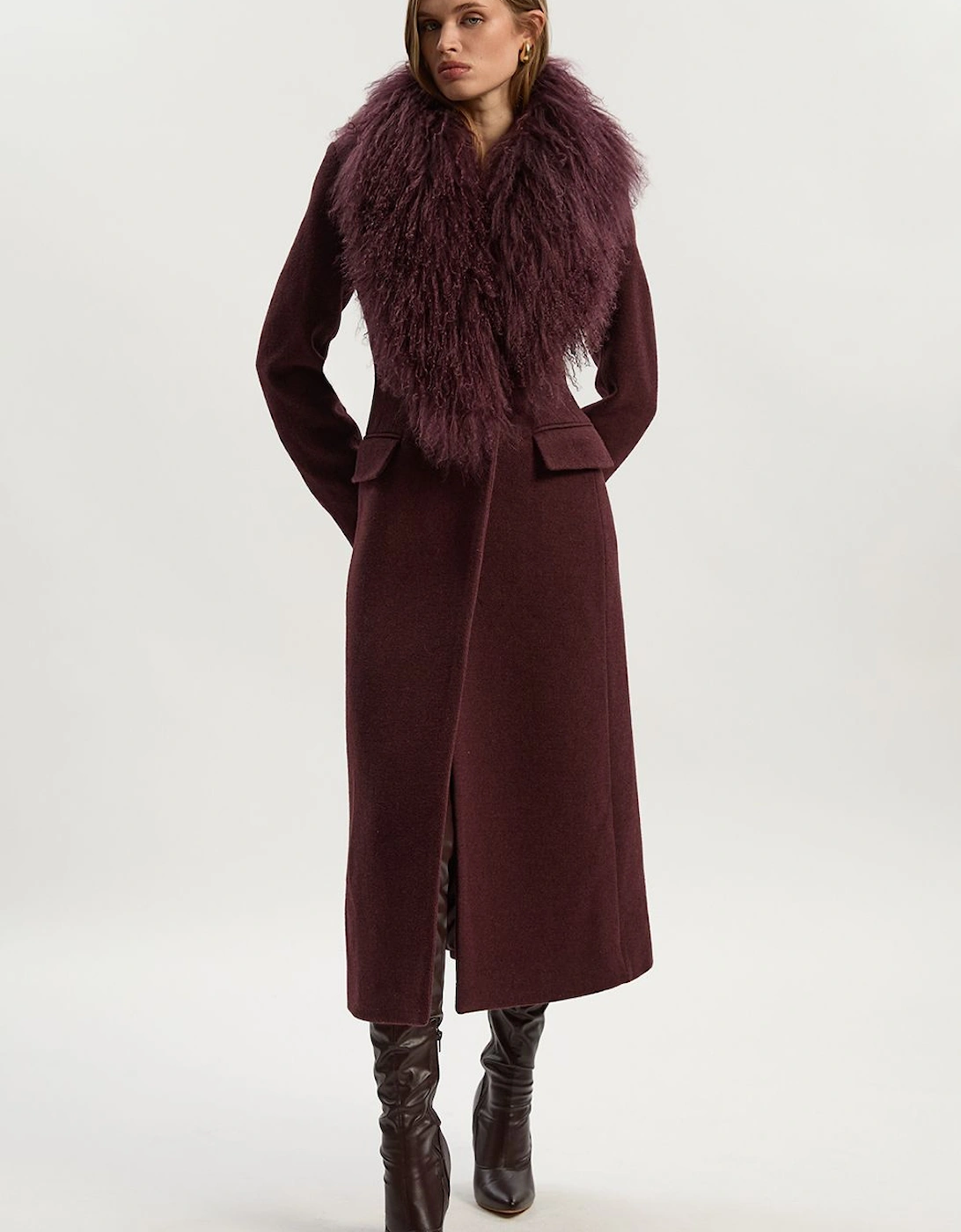 Wool Detachable Collar Tailored Double Breasted Midi Coat, 2 of 1
