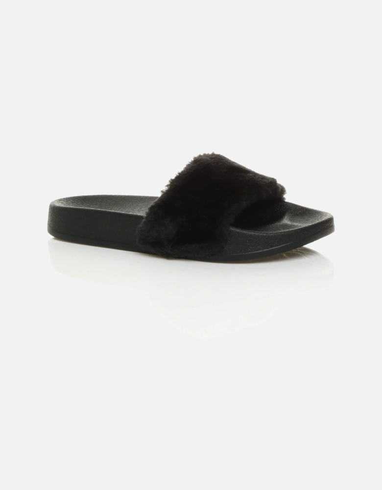 Flat  Heel Faux Fur Flip Flop Sandals  Sliders