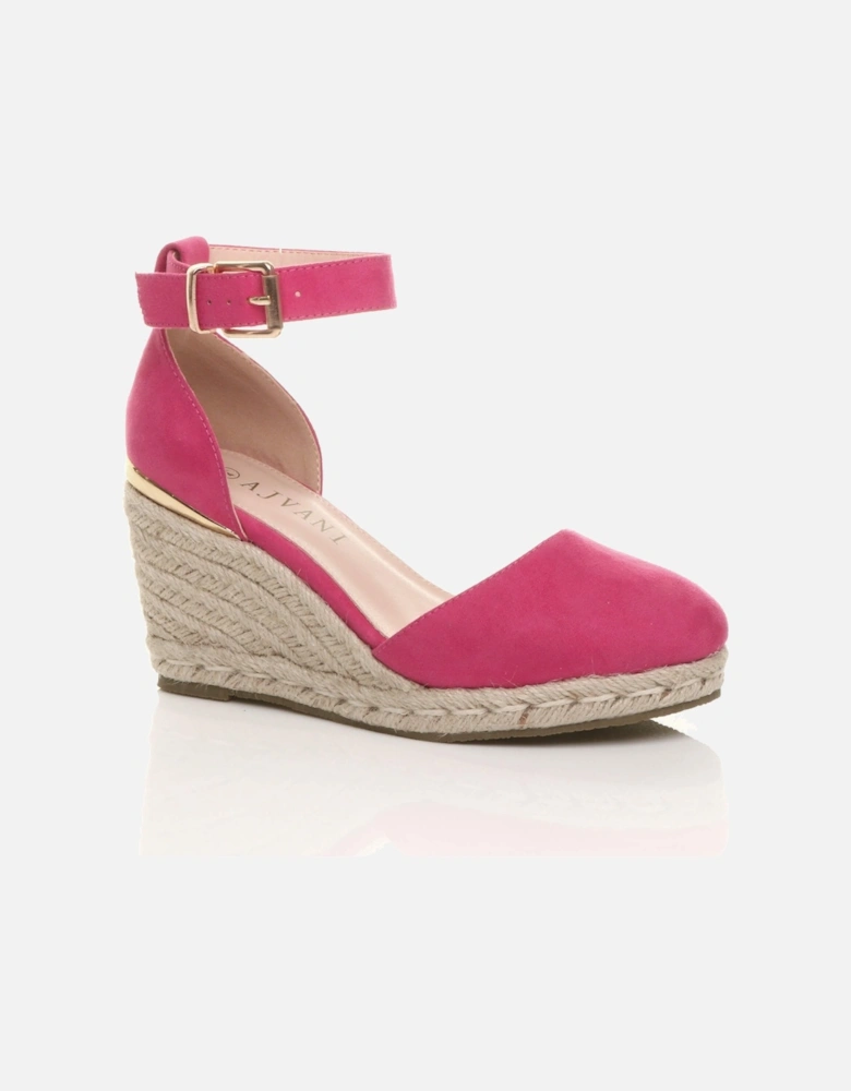 Mid Wedge Heel Ankle Strap Espadrille Faux Suede Heeled Sandals