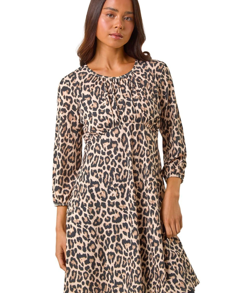 Petite Animal Print Gathered Waist Dress