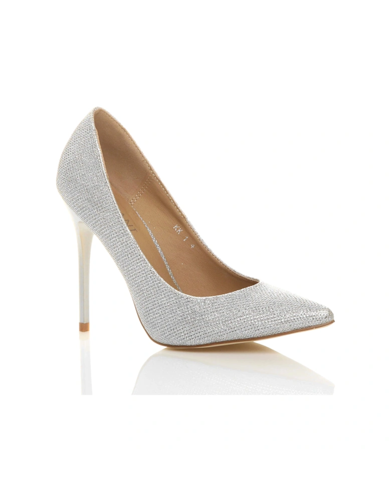 High Stiletto Heel  Glitter Mesh Court Shoes
