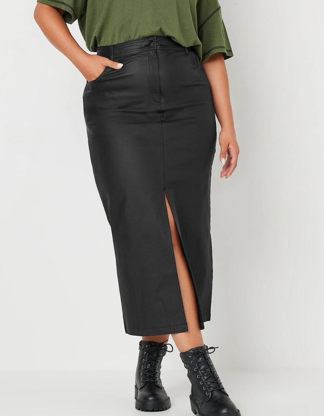 Coated Split Hem Midaxi Skirt, 2 of 1