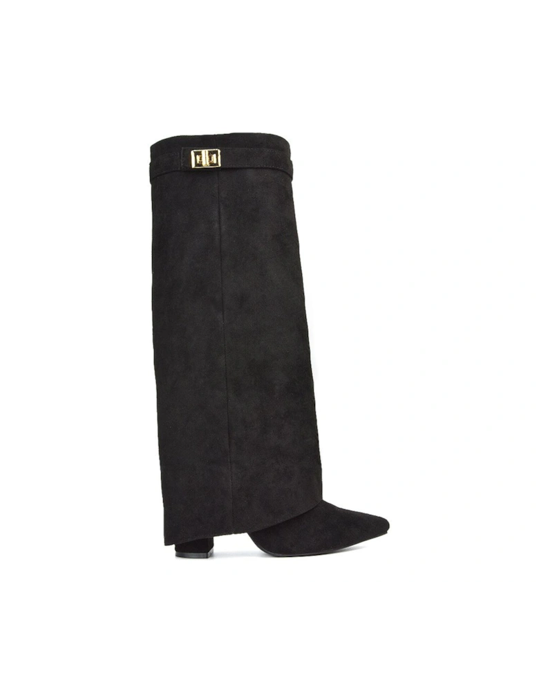 'Rayna' Block Heel Knee High Foldover Boots With Pointed Toe