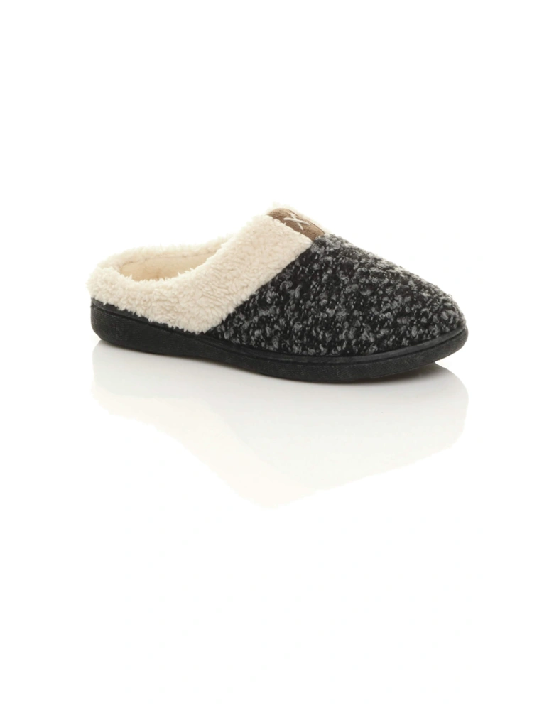 Flat  Heel Two Tone Borg  Slippers