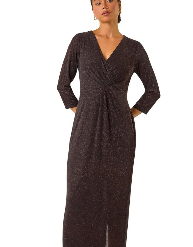 Petite Gathered Glitter Bodycon Maxi Dress