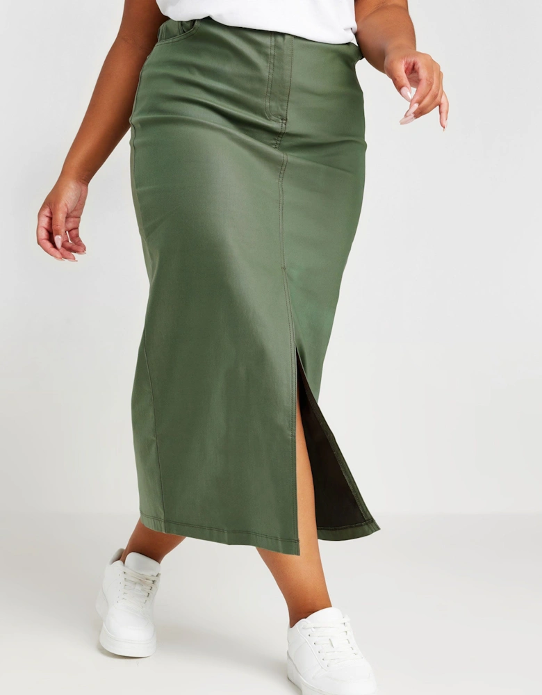 Coated Split Hem Midaxi Skirt