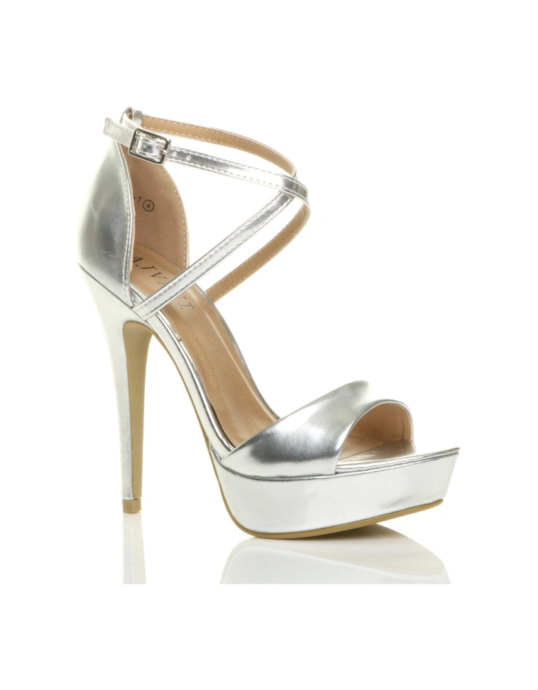 High  Heel Crossed Straps Platform Faux Leather 2 Part Heels