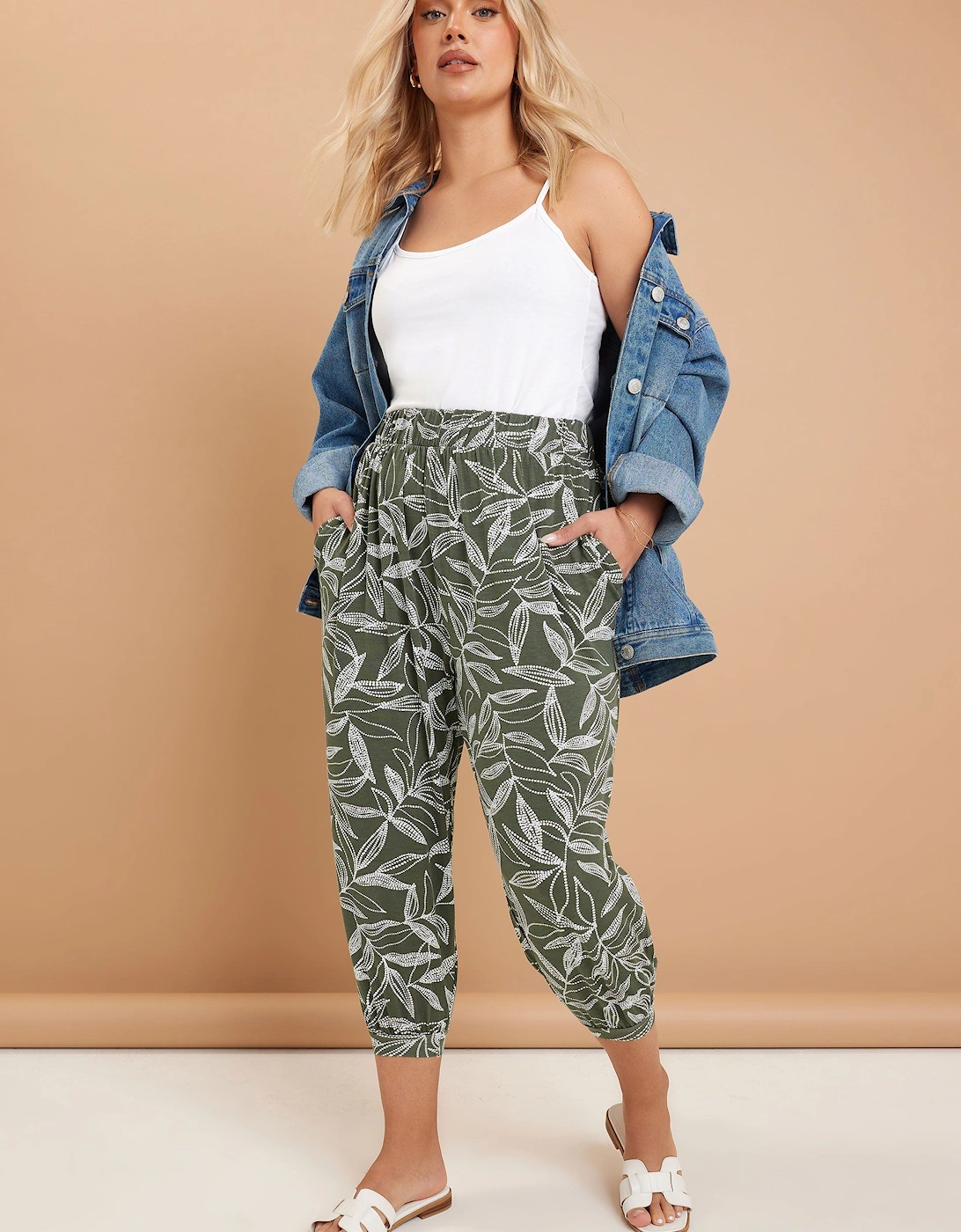Leaf Print Cropped Harem Trousers, 2 of 1