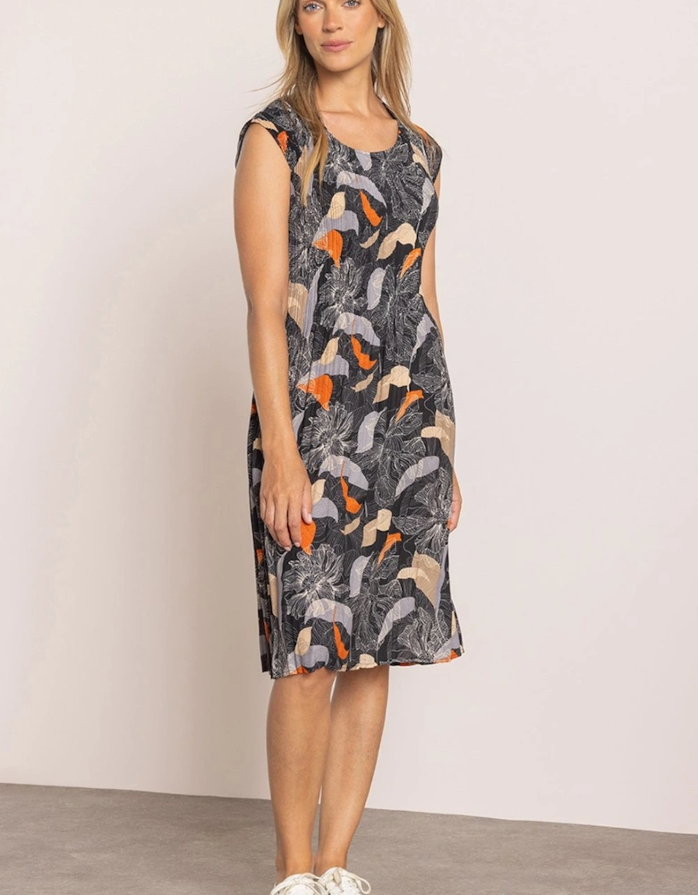 Floral Sketch Print Pleated Dress