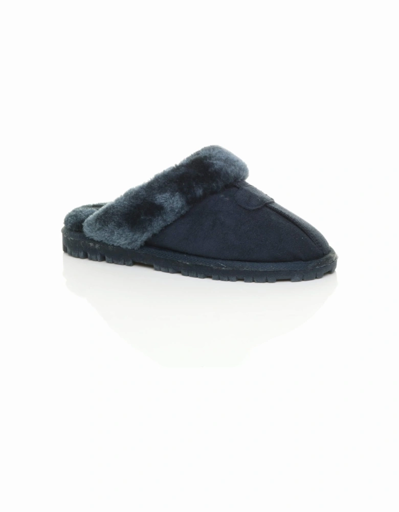 Flat  Heel Faux Fur Lined Slip On Memory Foam Mules  Slippers