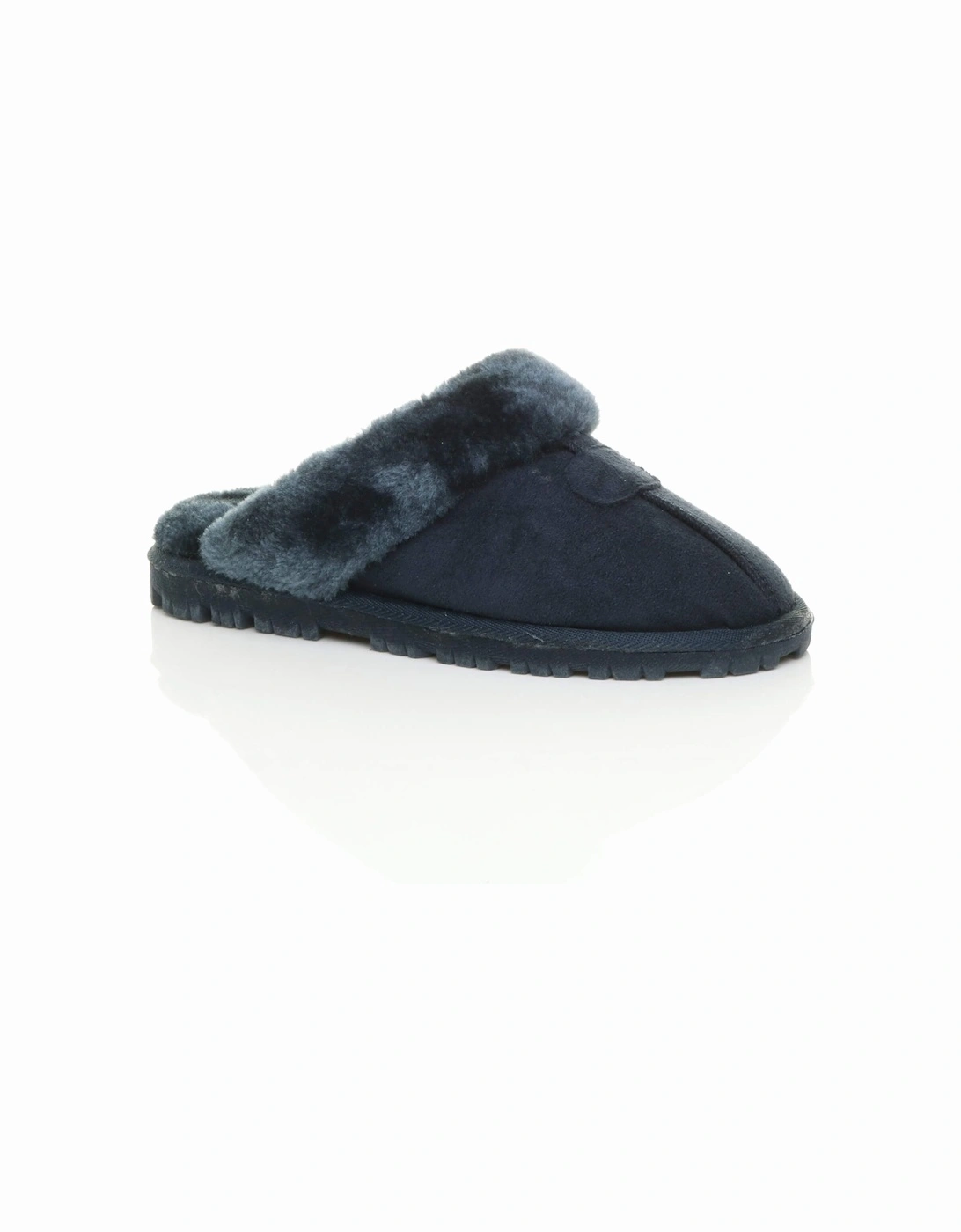 Flat  Heel Faux Fur Lined Slip On Memory Foam Mules  Slippers, 2 of 1