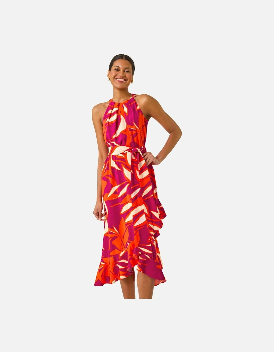 Floral Print Frill Wrap Midi Dress, 2 of 1