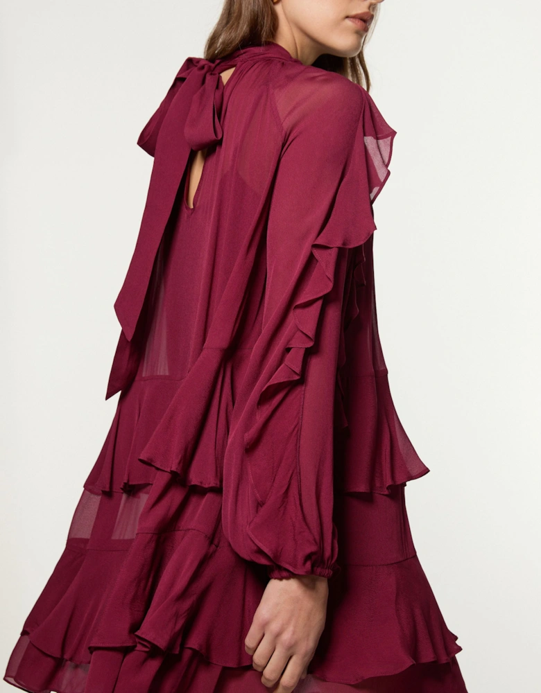 Drama Ruffle Viscose Georgette Woven Mini Dress