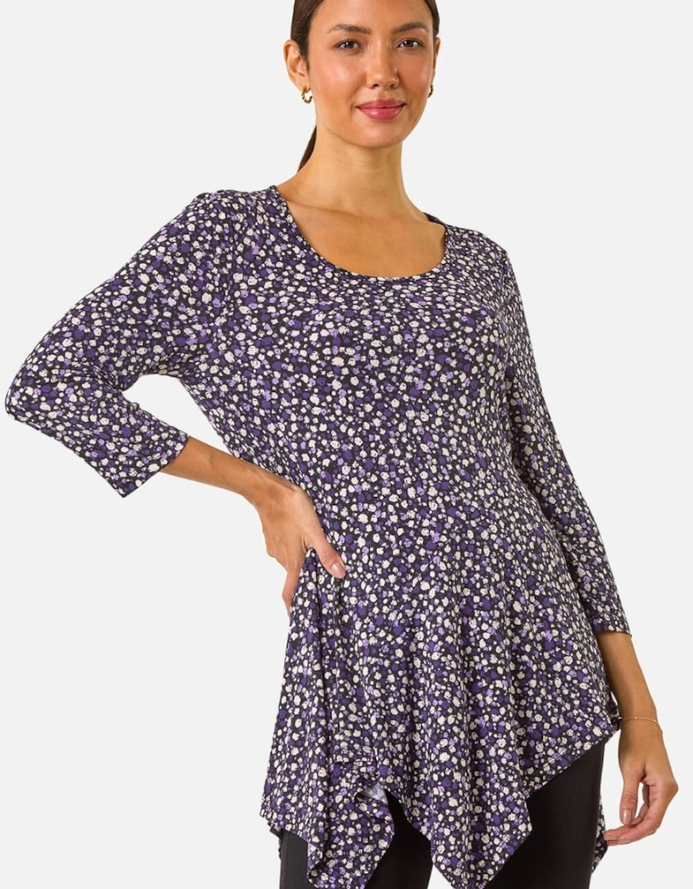 Spot Print Asymmetric Stretch Tunic