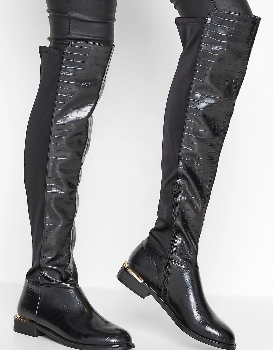 Knee High 50/50 Faux Leather Croc Boots, 2 of 1