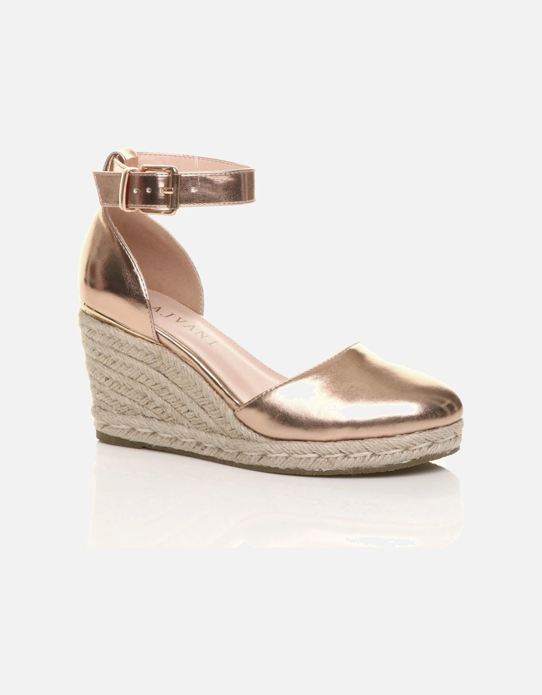 Mid Wedge Heel Ankle Strap Espadrille Faux Leather Heeled Sandals, 2 of 1