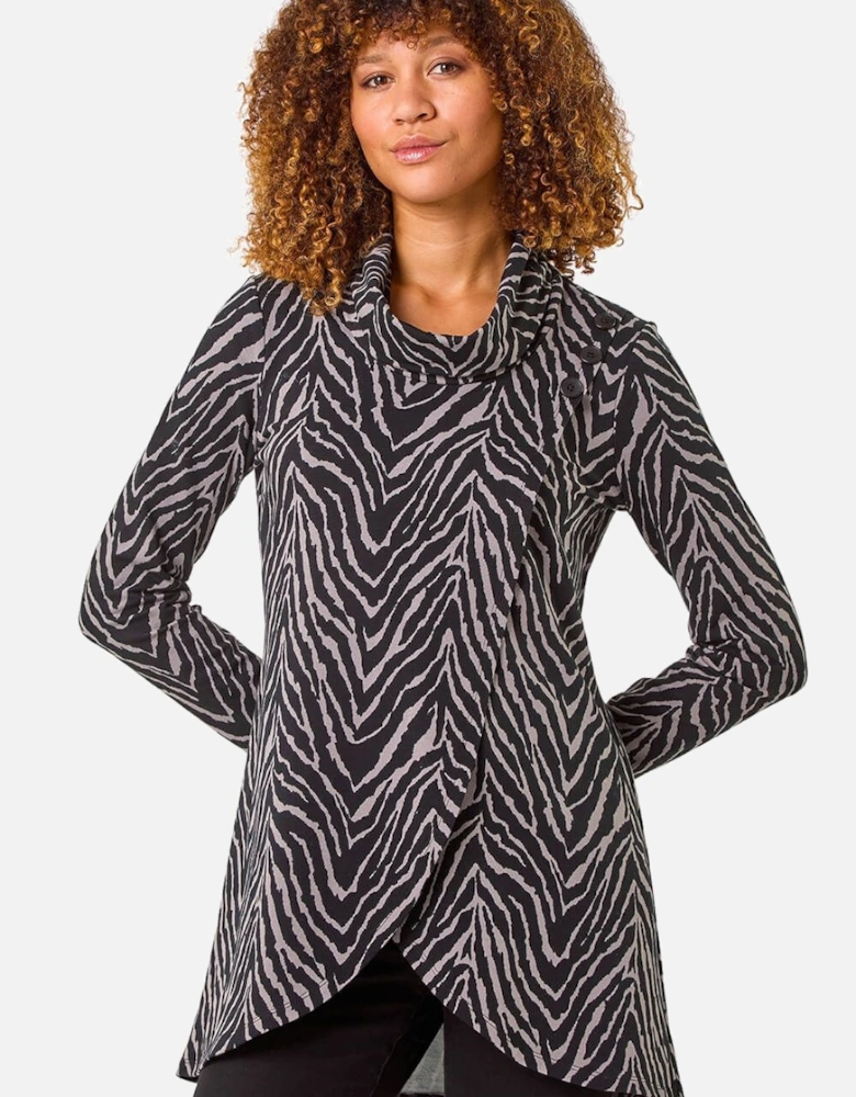 Animal Print Cowl Neck Tunic Top