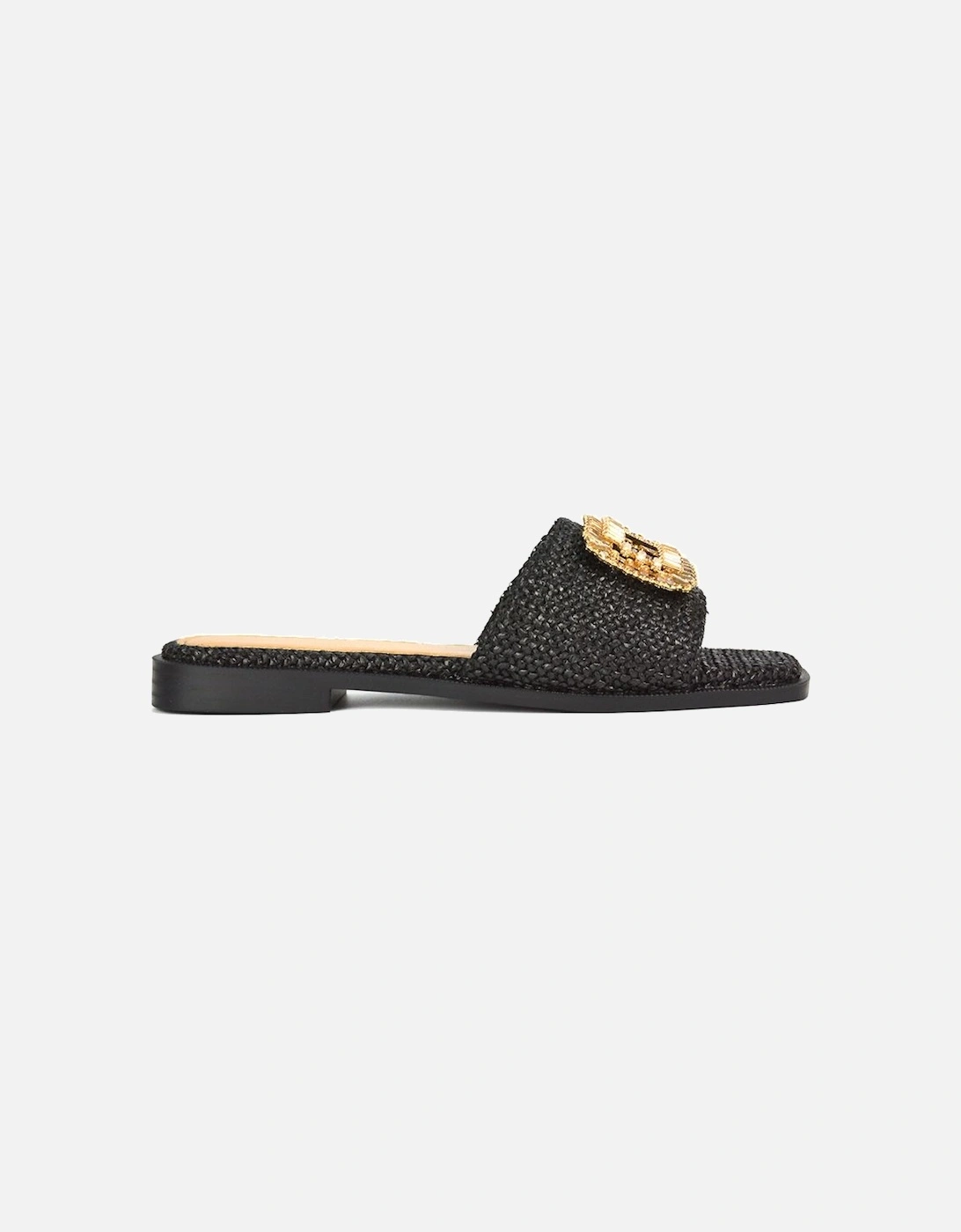'Trina' Flat Sandal Square Toe Woven Diamante Buckle Sliders, 2 of 1