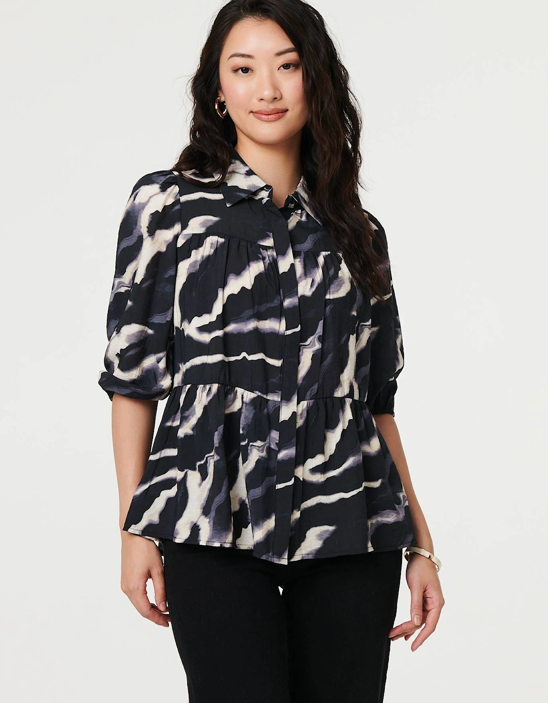 Marble Print 3/4 Sleeve Ruched Blouse, 2 of 1