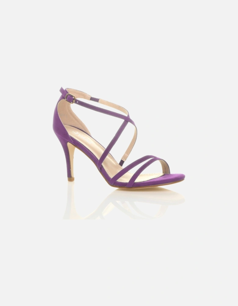High  Heel Crossed Straps Buckle Faux Suede Heeled Sandals
