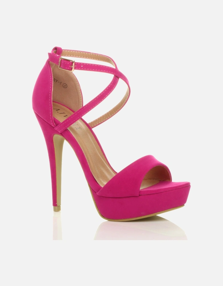 High  Heel Crossed Straps Platform Faux Suede 2 Part Heels