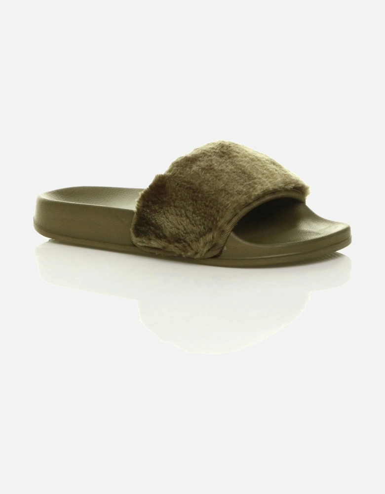 Flat  Heel Faux Fur Flip Flop Sandals  Sliders