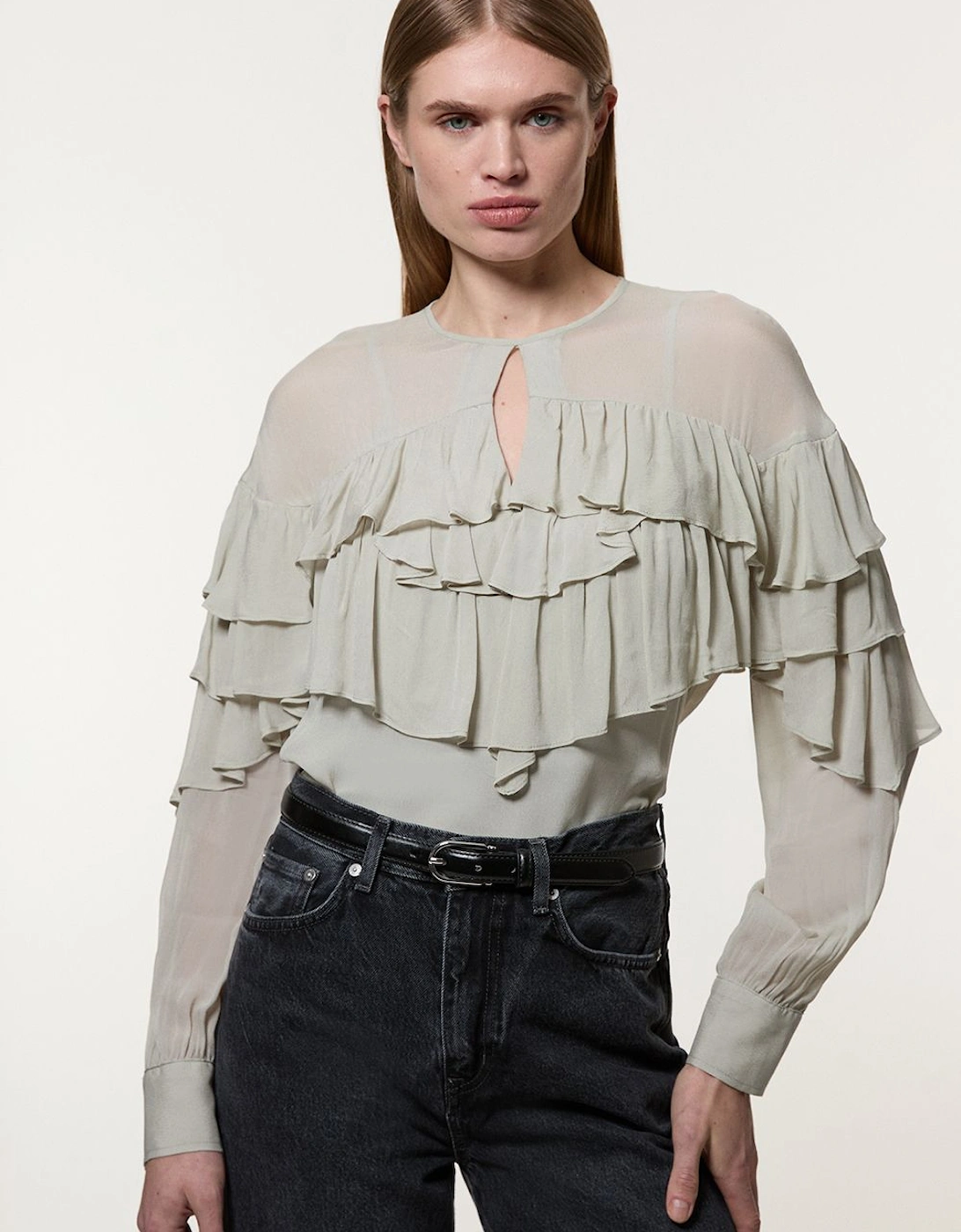 Drama Ruffle Viscose Georgette Woven Blouse, 2 of 1