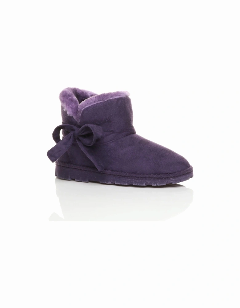 Flat  Heel Faux Fur Lined Ankle Boots Faux Suede Slippers