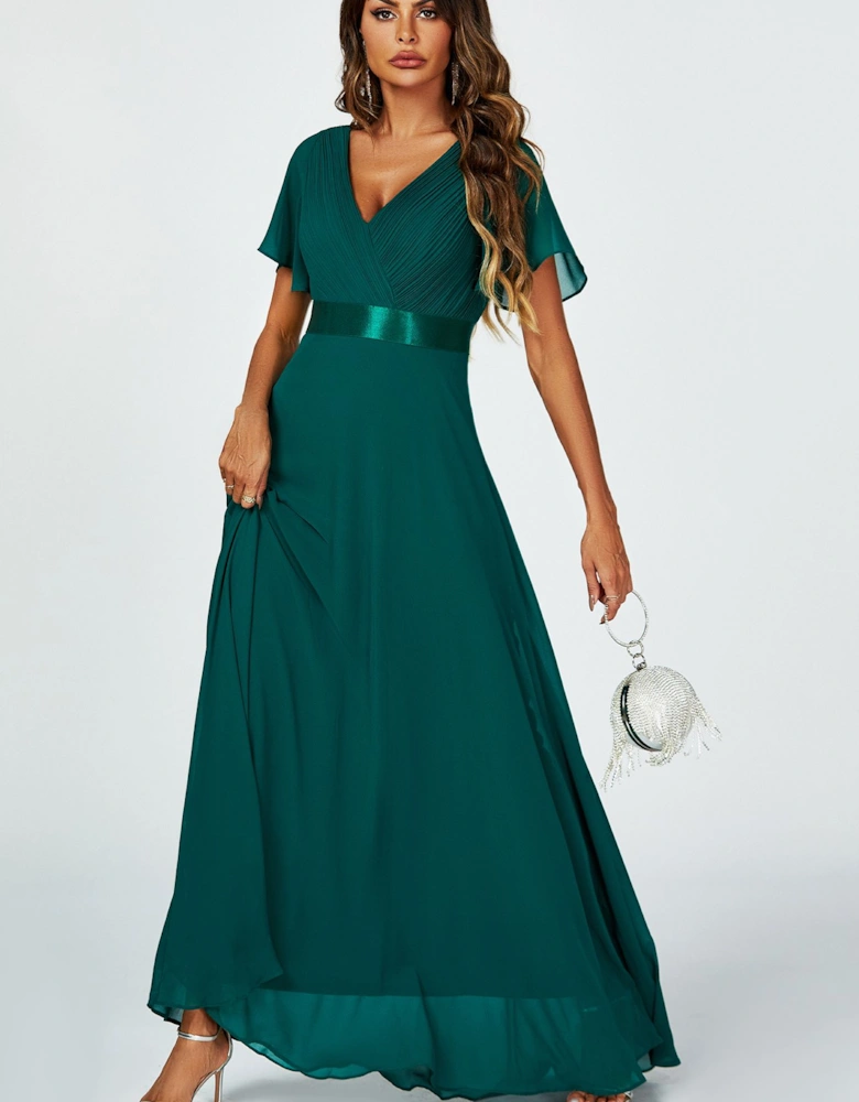 Angel Sleeves Empire Waist Bridesmaid Dress In Green