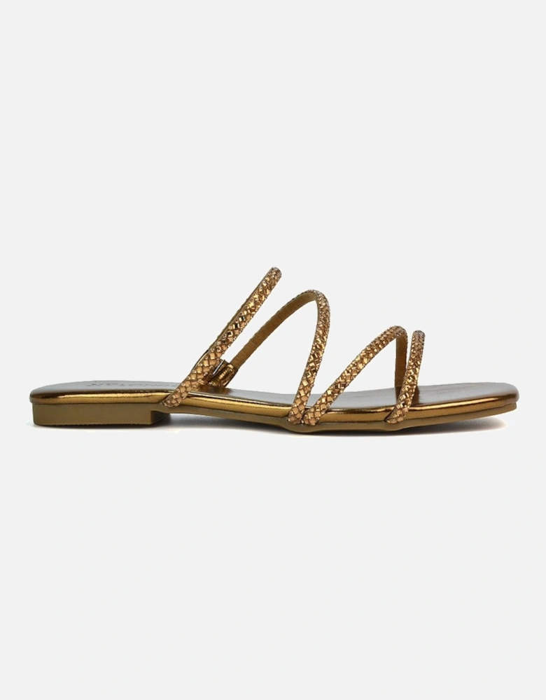'Kiki' Flat Diamante Slider Sandal Shoes With Square Toe