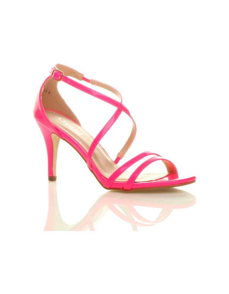 High  Heel Crossed Straps Buckle Patent Heeled Sandals