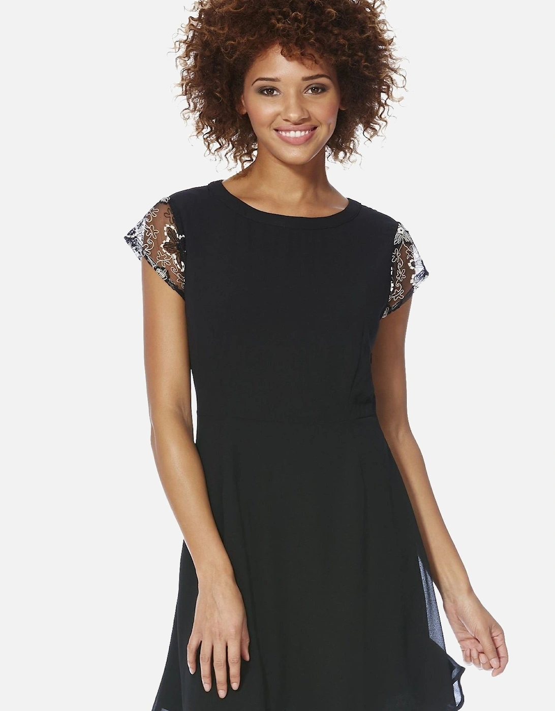 Sophisticated Dress with Patterned Sheer Sleeves, 2 of 1