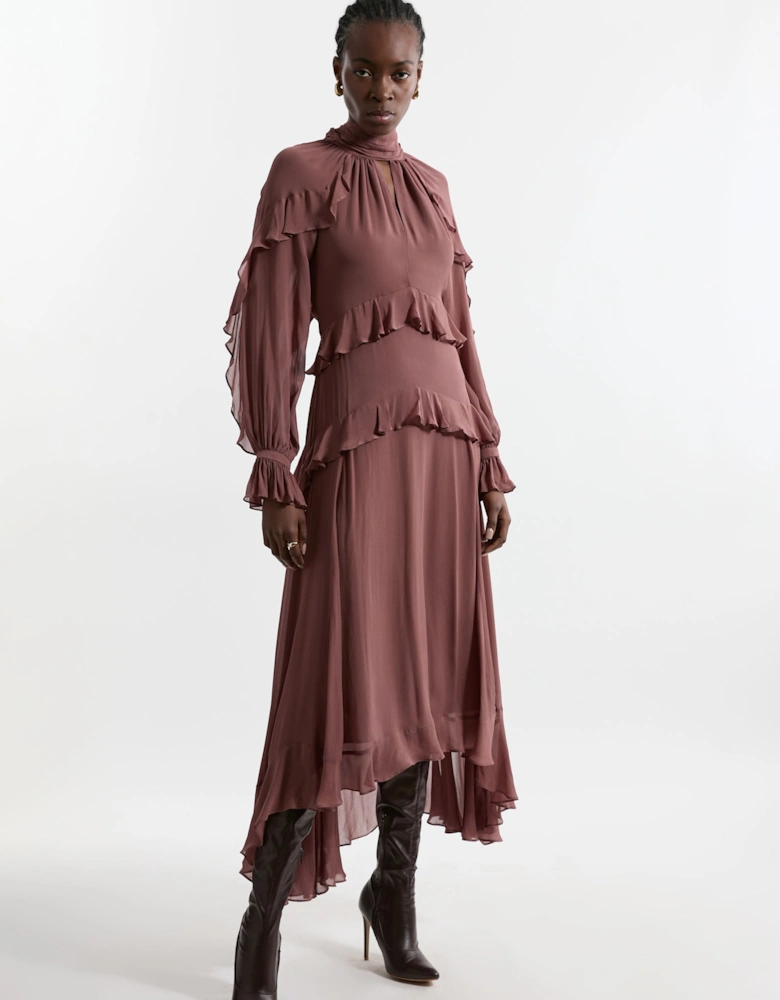 Petite Viscose Georgette Ruffle Detail Drama Woven Maxi Dress