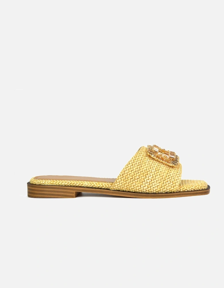 'Trina' Flat Sandal Square Toe Woven Diamante Buckle Sliders