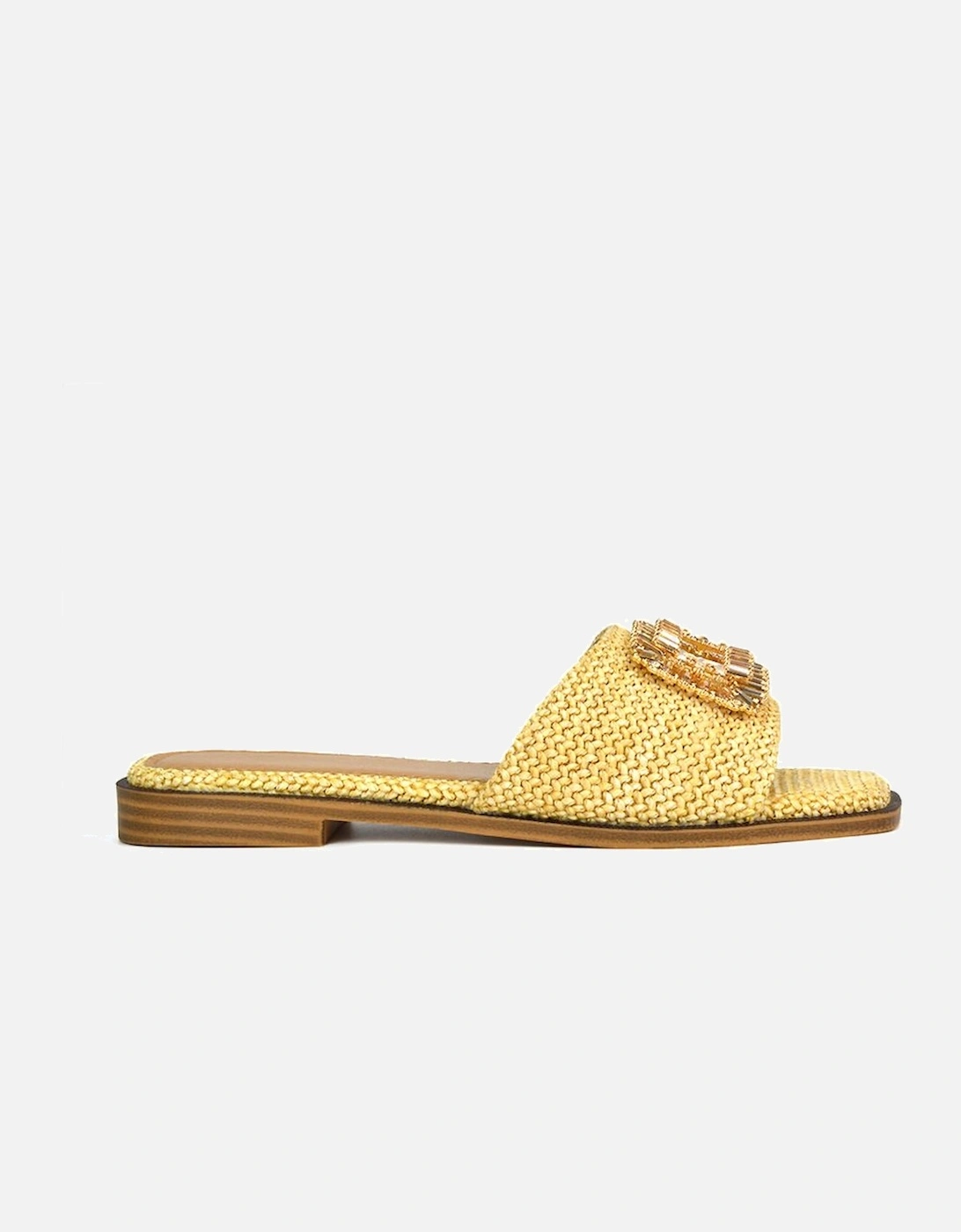 'Trina' Flat Sandal Square Toe Woven Diamante Buckle Sliders, 2 of 1