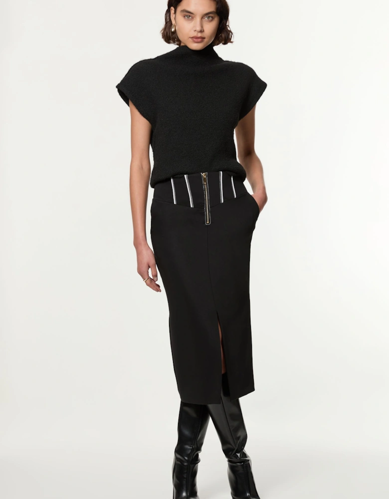 Tailored Contrast Tipped Stitch Detail Midi Skirt