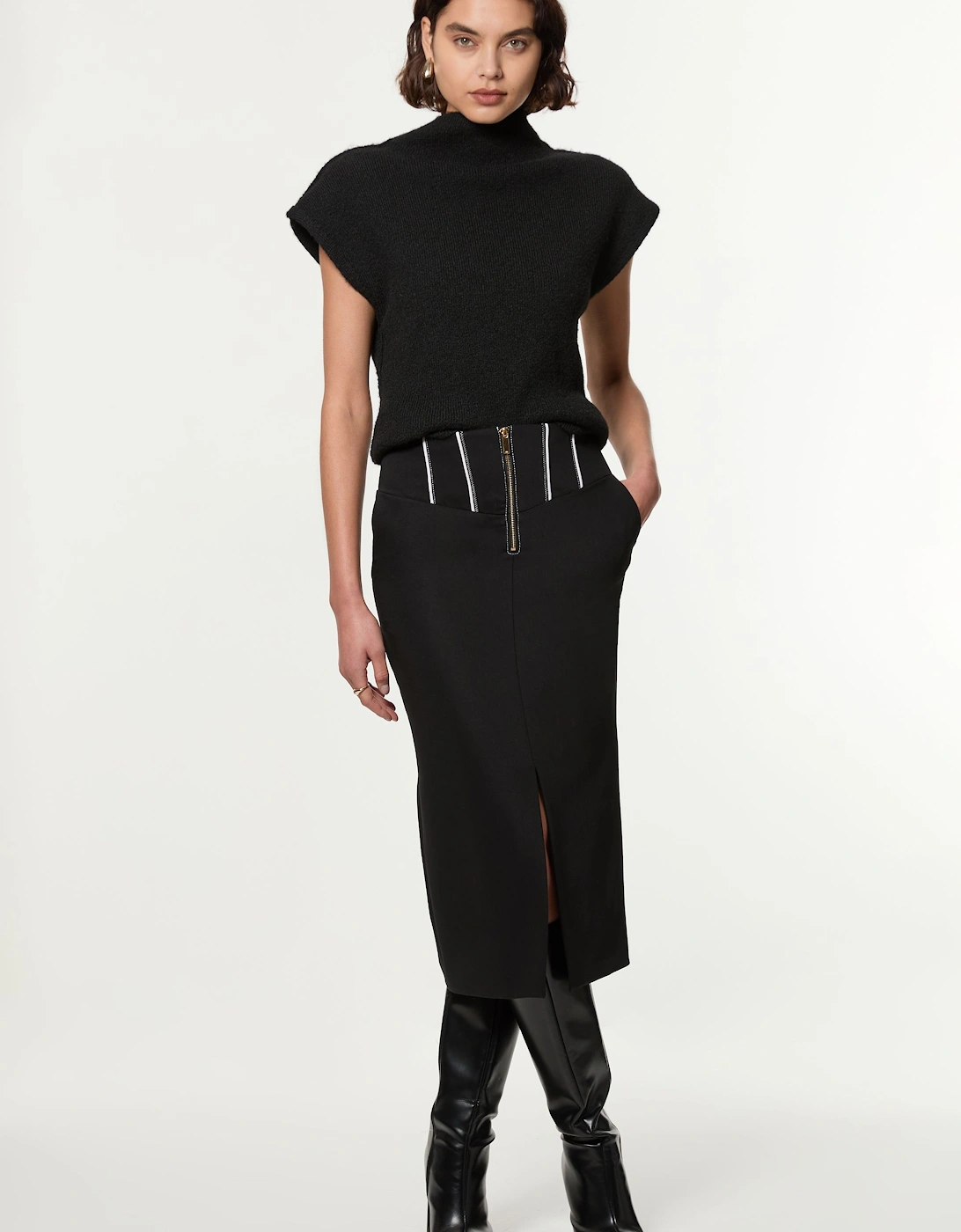 Tailored Contrast Tipped Stitch Detail Midi Skirt, 2 of 1