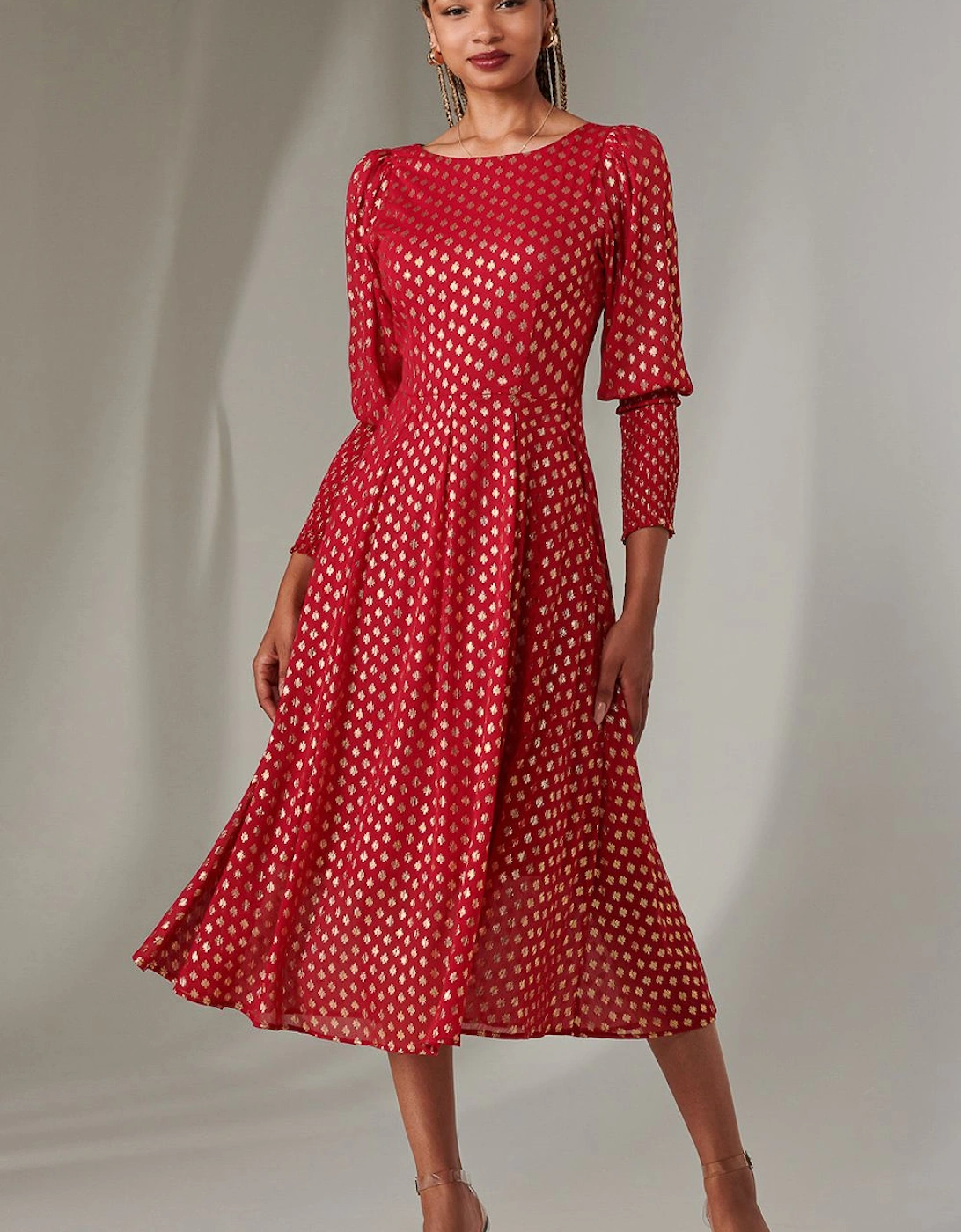 Puff Sleeve Gold Spotty Midaxi Dress, 2 of 1