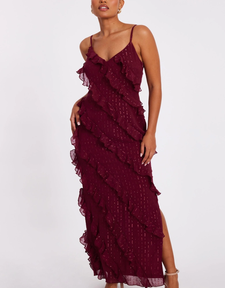 Red Petite Chiffon Ruffle Midaxi Dress
