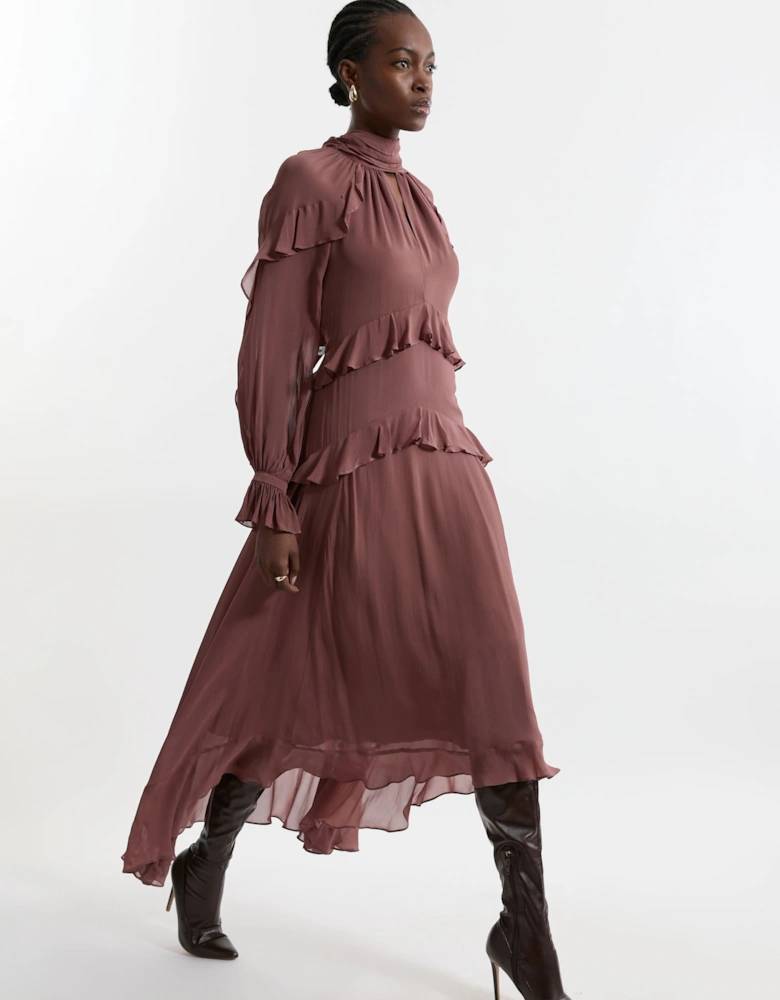 Tall Viscose Georgette Ruffle Detail Drama Woven Maxi Dress