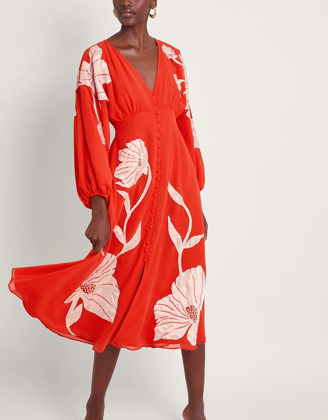 Talia Floral Applique Midi Tea Dress Orange, 2 of 1
