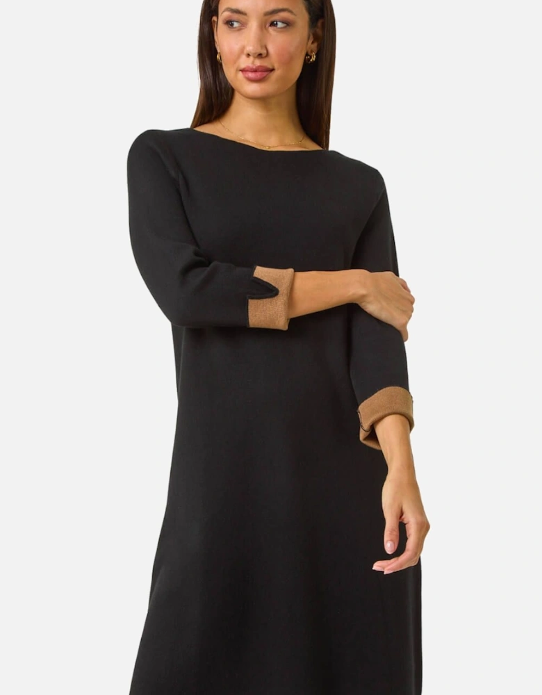 Contrast Sleeve Knitted Shift Dress