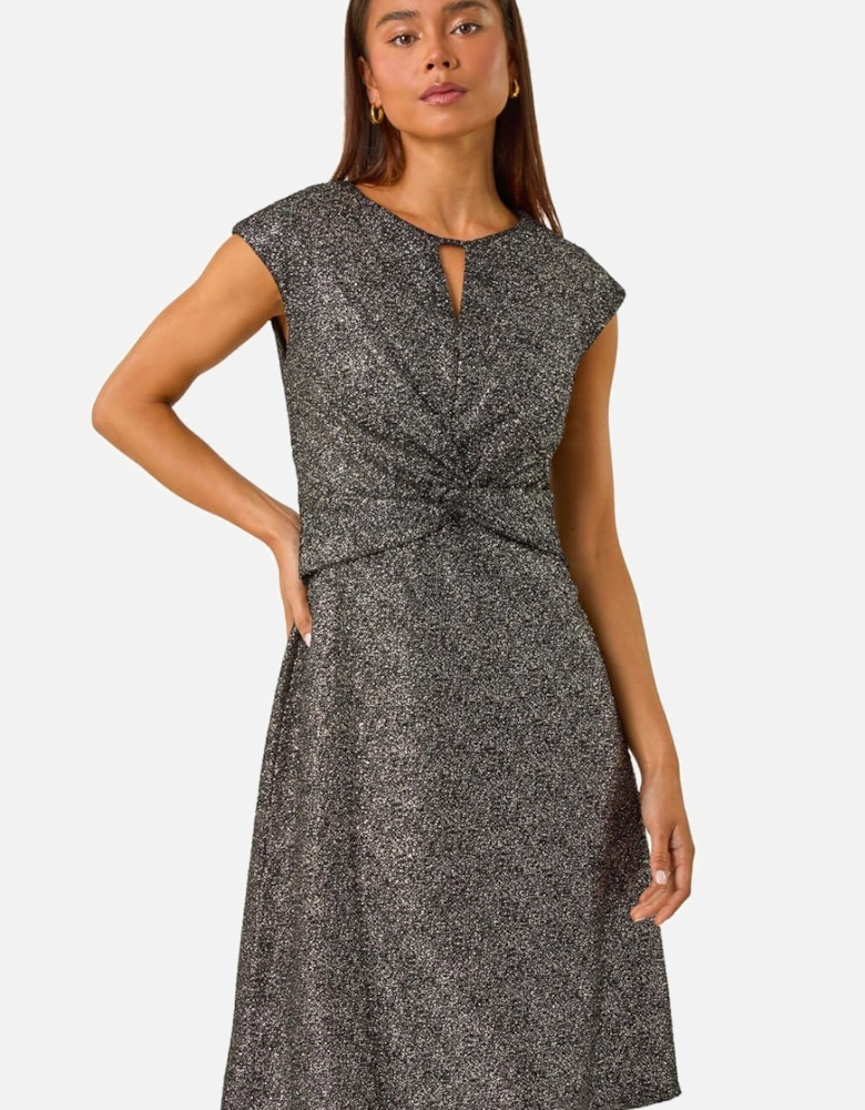 Petite Shimmer Knot Waist Keyhole Dress