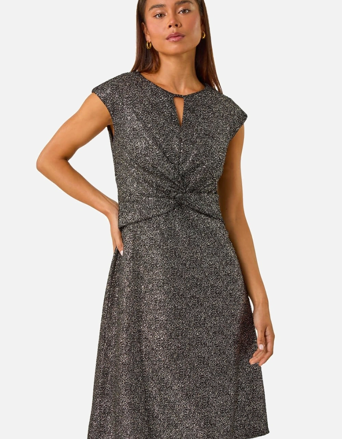 Petite Shimmer Knot Waist Keyhole Dress, 2 of 1