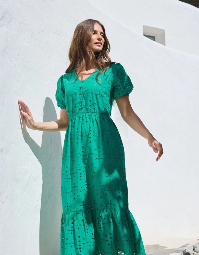 Broderie Tiered Midi Dress
