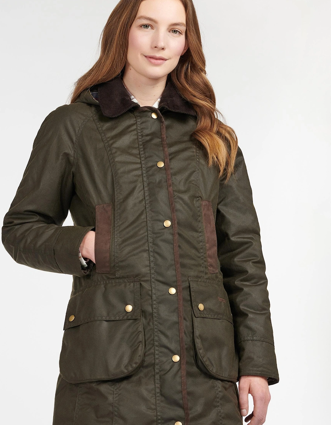 Women's Barbour Bower Wax Womens Jacket - Olive/Classic - Brown - Size: 12