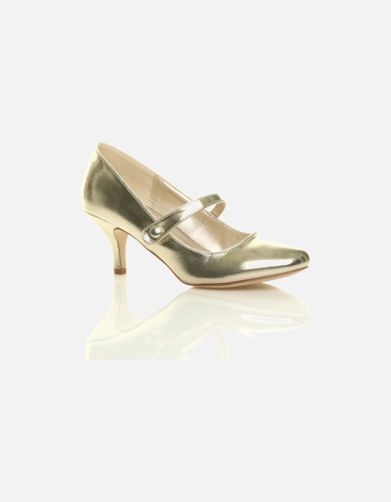 Mid Kitten Heel Mary Jane Faux Leather Court Shoes