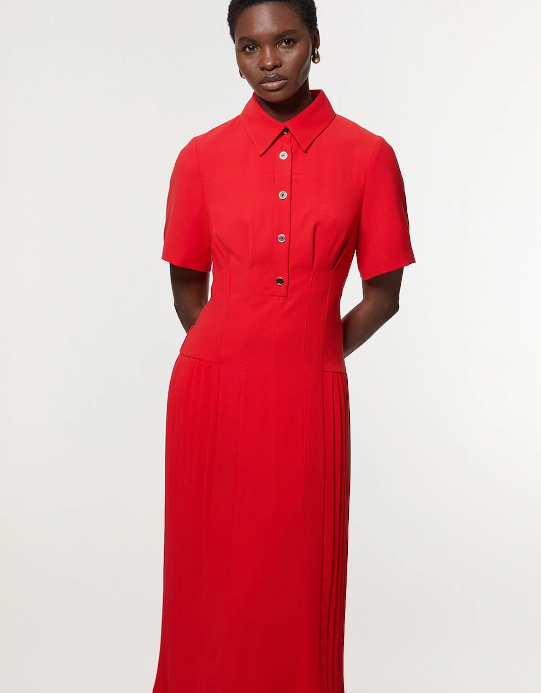 Tailored Crepe Pleated Panelled Shirt Dress, 2 of 1